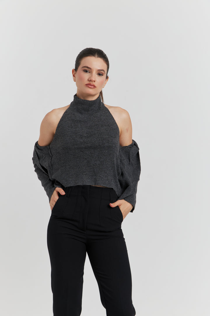 PULL TROMPE L'OEIL 2 EN 1  GILET ET DEBARDEUR FIOREN ANTHRACITE