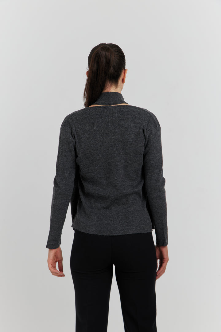PULL TROMPE L'OEIL 2 EN 1  GILET ET DEBARDEUR FIOREN ANTHRACITE