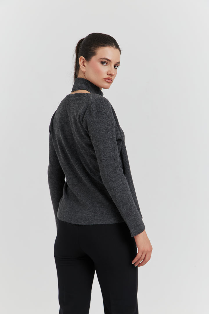 PULL TROMPE L'OEIL 2 EN 1  GILET ET DEBARDEUR FIOREN ANTHRACITE