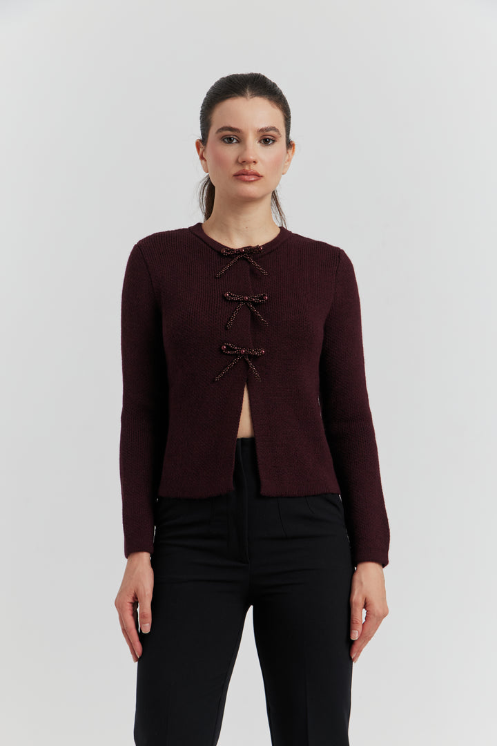 GILET BOUTONS PRESSIONS PERLES NYLERA BORDEAUX