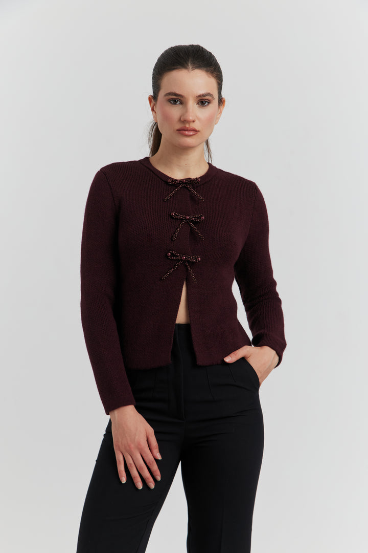 GILET BOUTONS PRESSIONS PERLES NYLERA BORDEAUX
