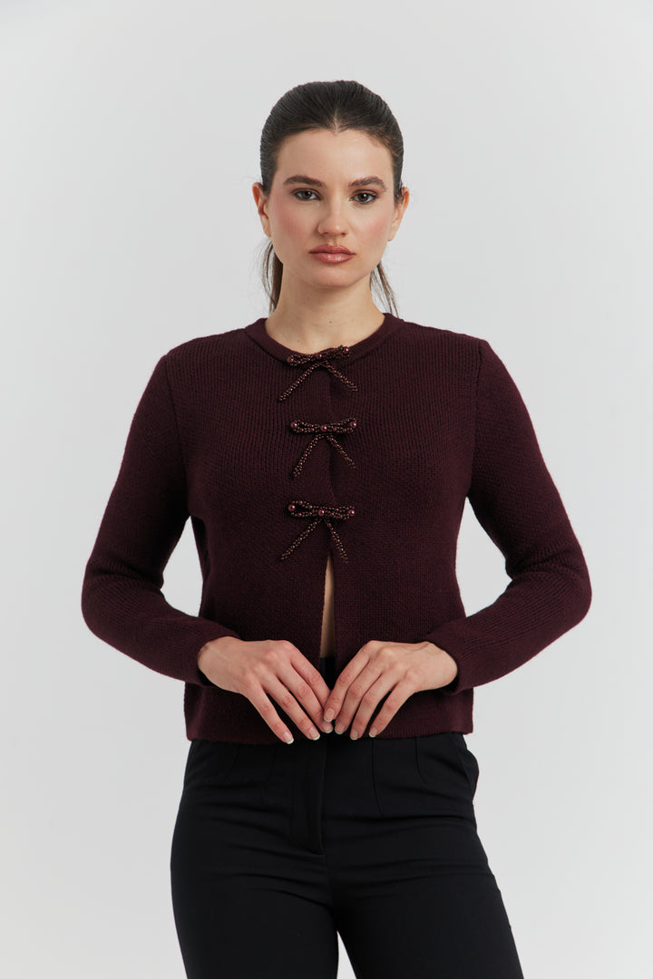 GILET BOUTONS PRESSIONS PERLES NYLERA BORDEAUX