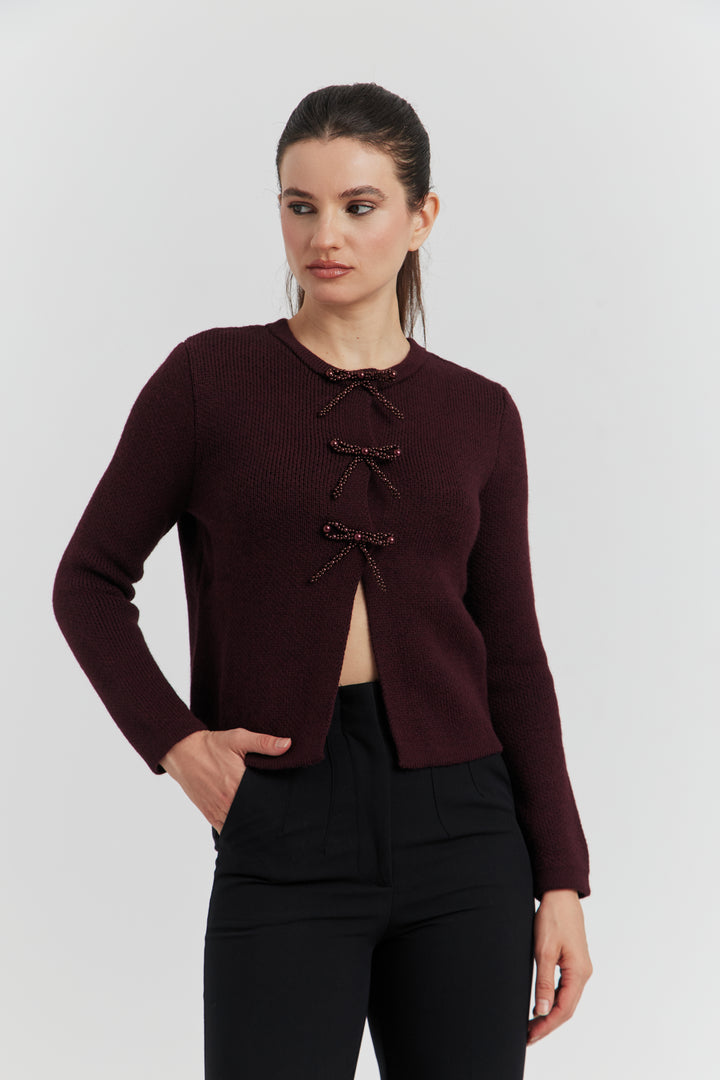 GILET BOUTONS PRESSIONS PERLES NYLERA BORDEAUX