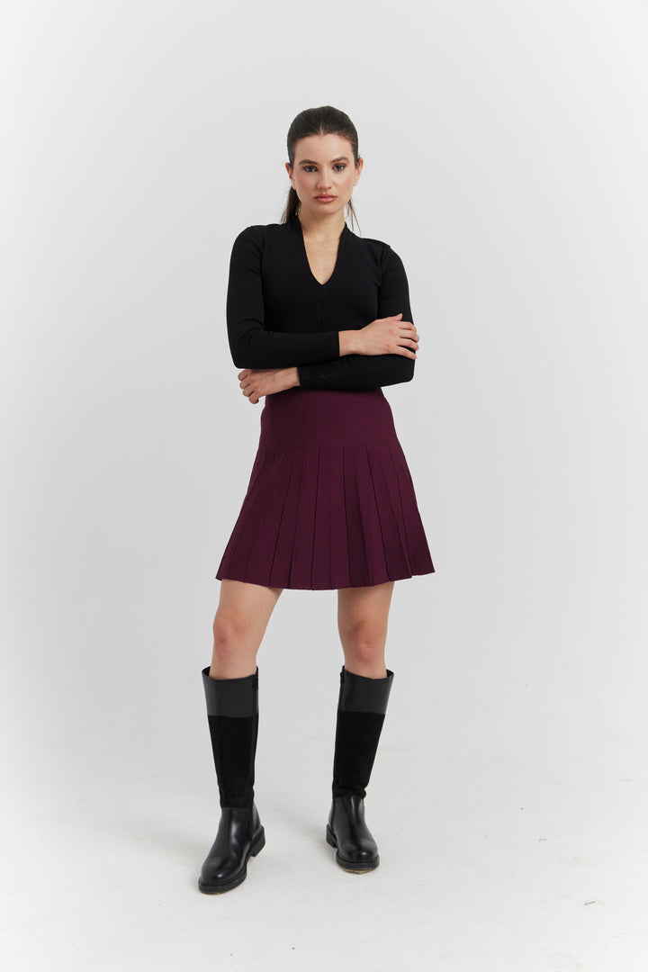 JUPE MAILLE PLISSEE ZYA BORDEAUX