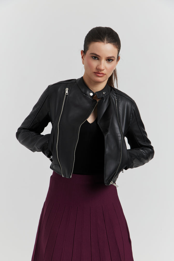 BLOUSON PERFECTO FAUX CUIR ELOWIN NOIR