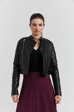 Charger le modèle 3D dans le visionneur de galerie, BLOUSON PERFECTO FAUX CUIR ELOWIN NOIR
