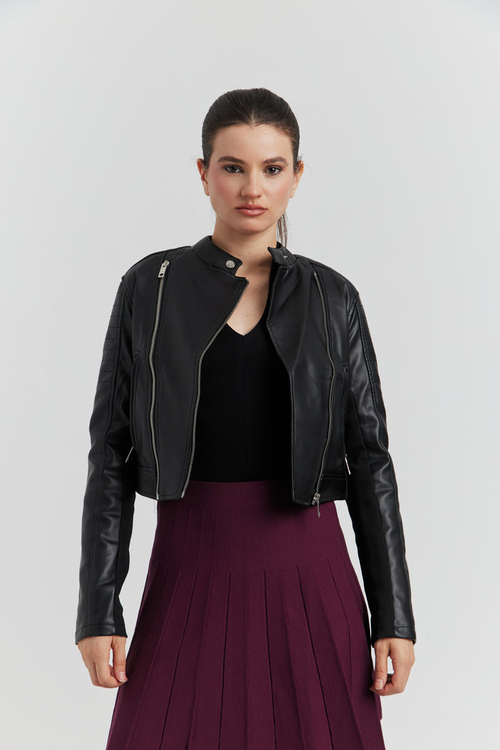 BLOUSON PERFECTO FAUX CUIR ELOWIN NOIR