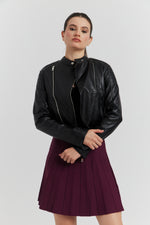 Charger le modèle 3D dans le visionneur de galerie, BLOUSON PERFECTO FAUX CUIR ELOWIN NOIR
