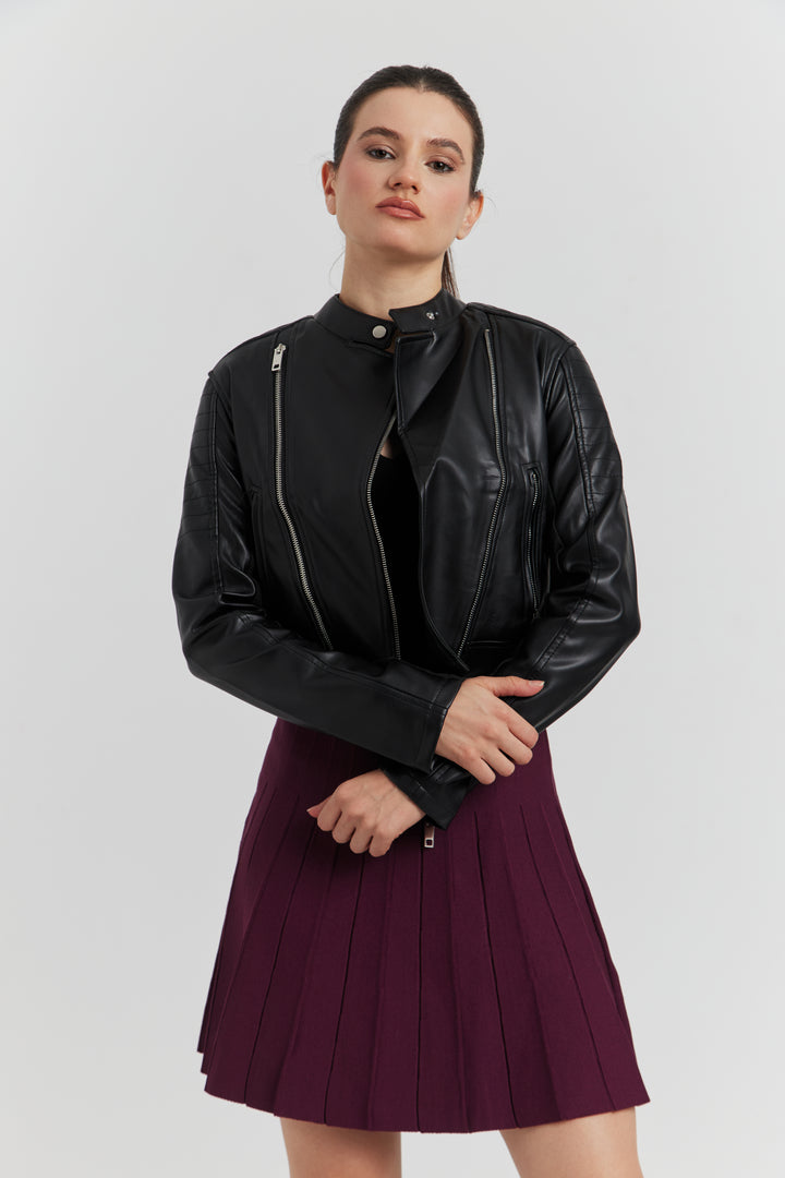 BLOUSON PERFECTO FAUX CUIR ELOWIN NOIR