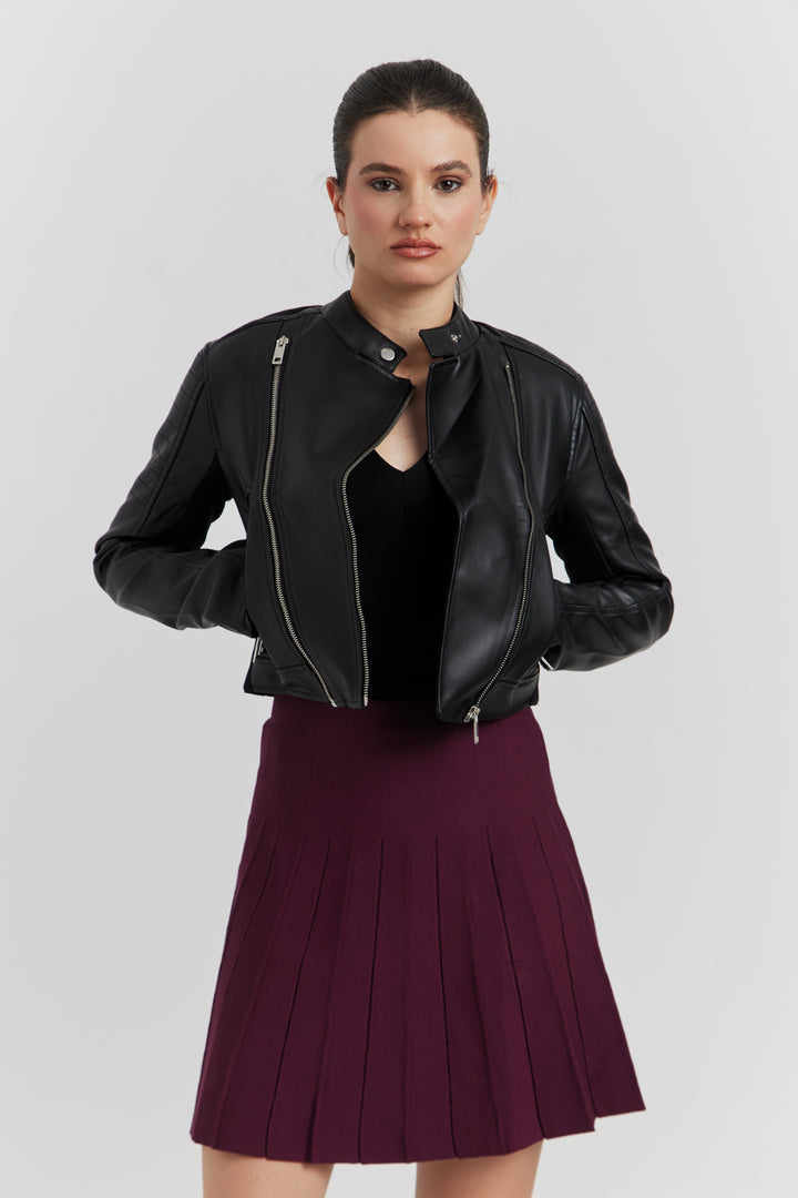 BLOUSON PERFECTO FAUX CUIR ELOWIN NOIR
