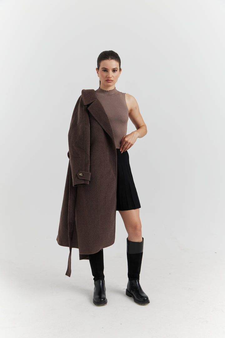 MANTEAU PEIGNOIR COL TAILLEUR AURELYS MARRON