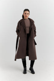 MANTEAU PEIGNOIR COL TAILLEUR AURELYS MARRON