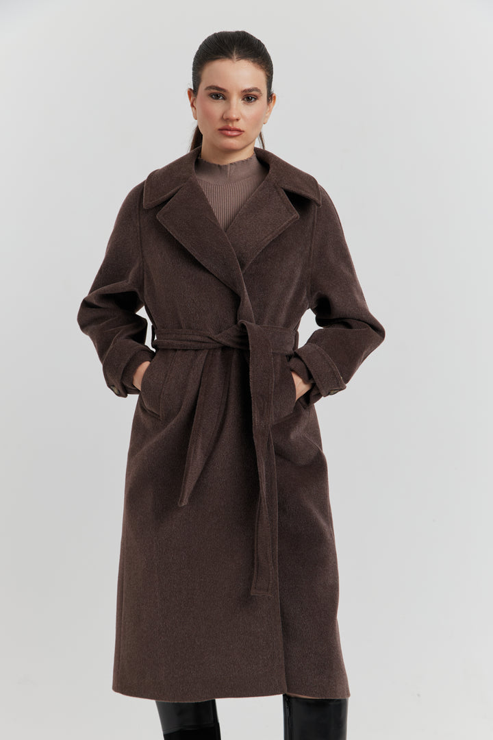 MANTEAU PEIGNOIR COL TAILLEUR AURELYS MARRON