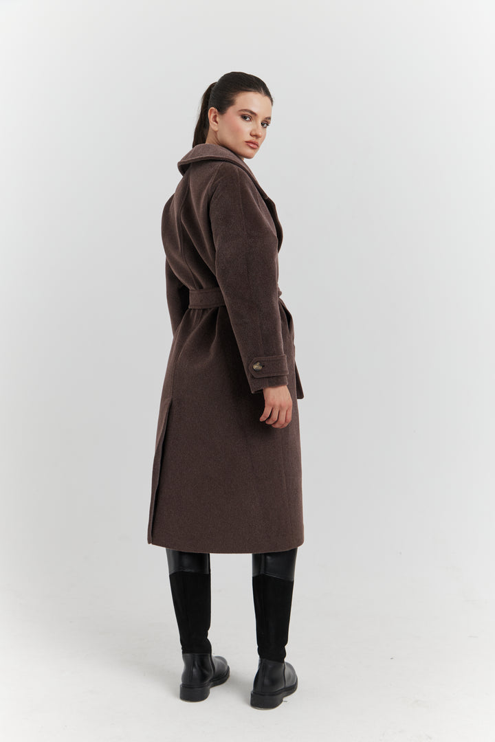 MANTEAU PEIGNOIR COL TAILLEUR AURELYS MARRON