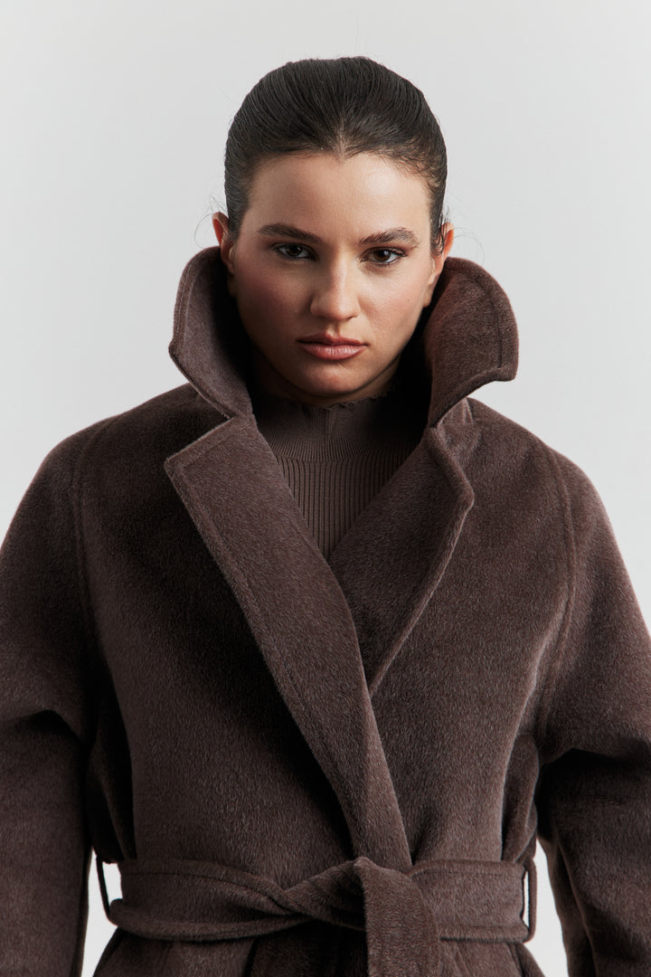 MANTEAU PEIGNOIR COL TAILLEUR AURELYS MARRON