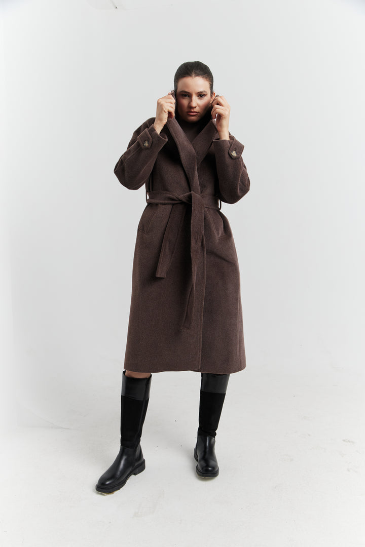 MANTEAU PEIGNOIR COL TAILLEUR AURELYS MARRON