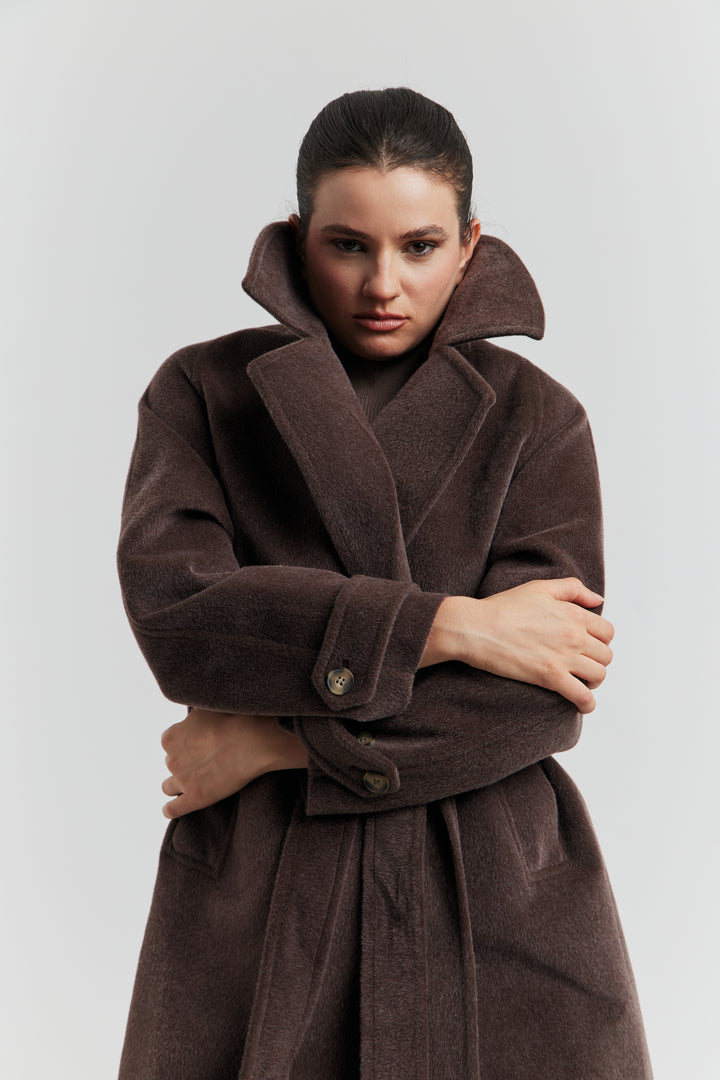 MANTEAU PEIGNOIR COL TAILLEUR AURELYS MARRON