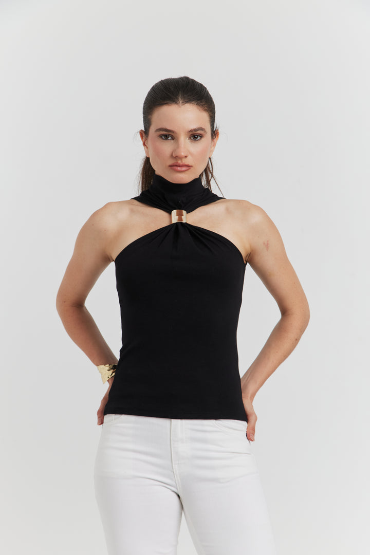 TOP AVEC BOUCLE METAL SOLIRA NOIR