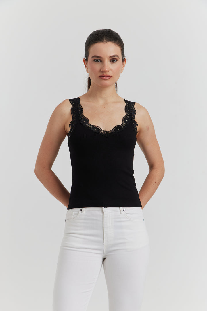 DEBARDEUR ENCOLURE ET BRETELLE DENTELLE ELOREN NOIR
