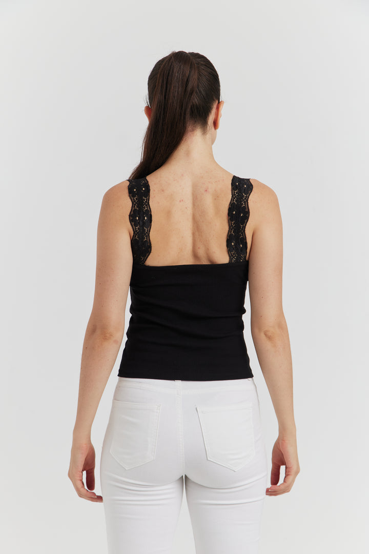 DEBARDEUR ENCOLURE ET BRETELLE DENTELLE ELOREN NOIR