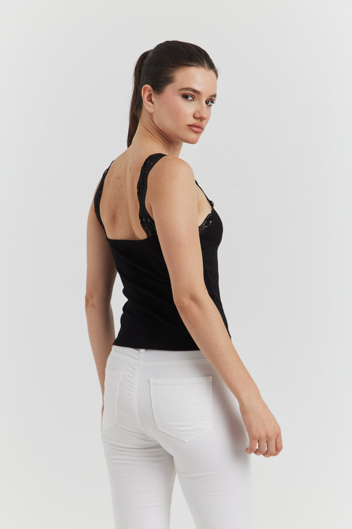 DEBARDEUR ENCOLURE ET BRETELLE DENTELLE ELOREN NOIR