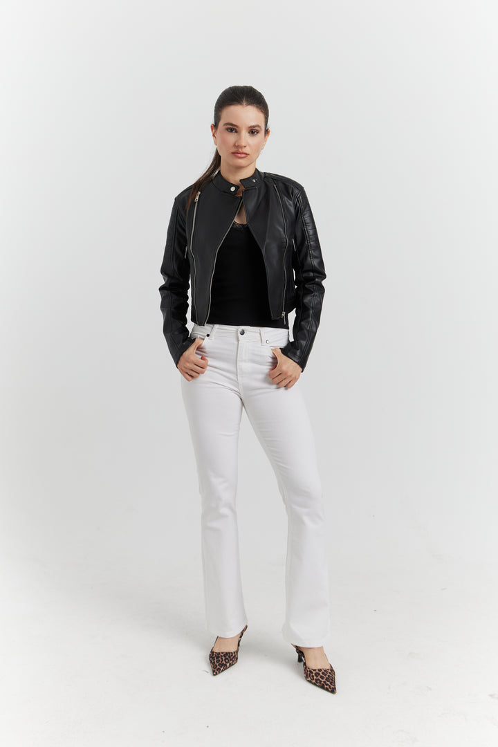 BLOUSON PERFECTO FAUX CUIR ELOWIN NOIR