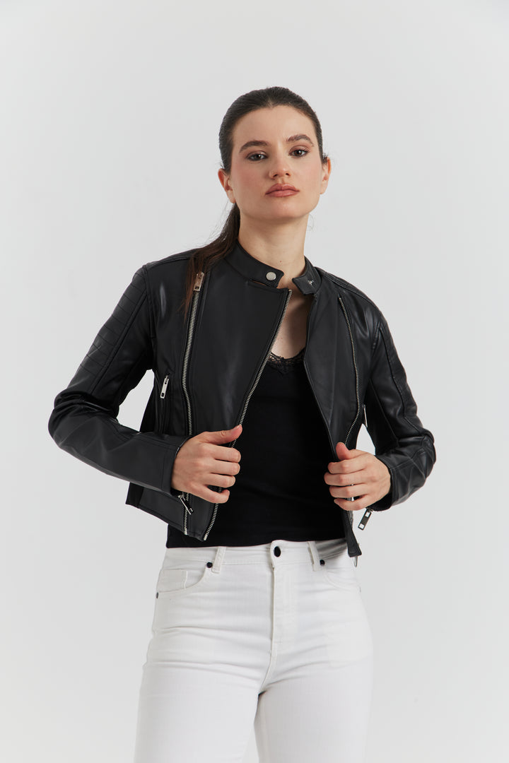 BLOUSON PERFECTO FAUX CUIR ELOWIN NOIR