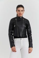 Charger le modèle 3D dans le visionneur de galerie, BLOUSON PERFECTO FAUX CUIR ELOWIN NOIR
