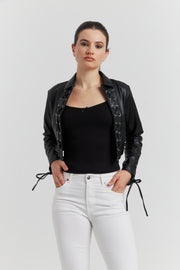 VESTE FAUX CUIR LACET TRESSE ROSALYN NOIR