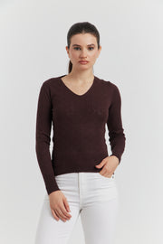 PULL V FANTAISIE  AJOURE LYRIA MARRON