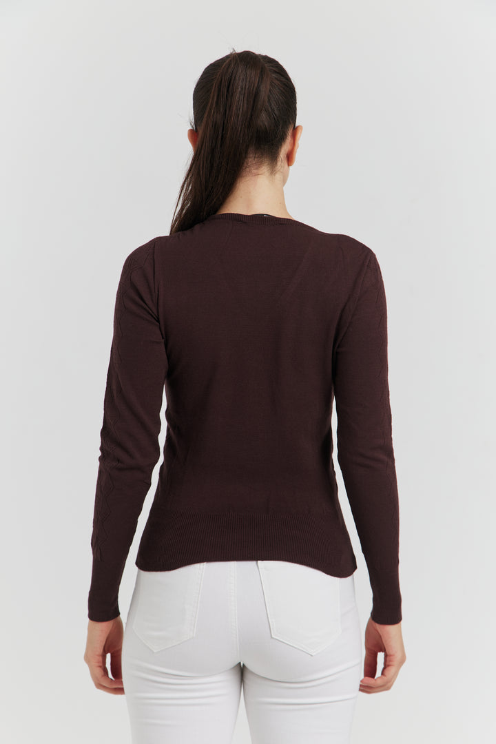 PULL V FANTAISIE  AJOURE LYRIA MARRON
