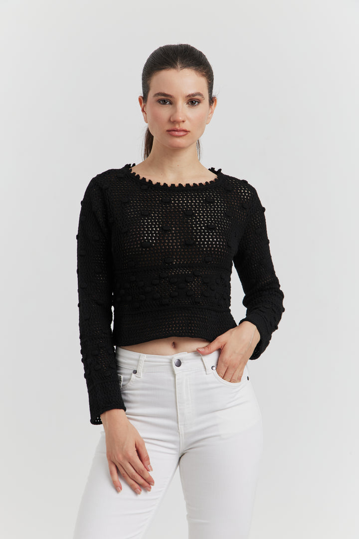 PULL COURT FACON CROCHET FANTAISIE  AMYRIA NOIR