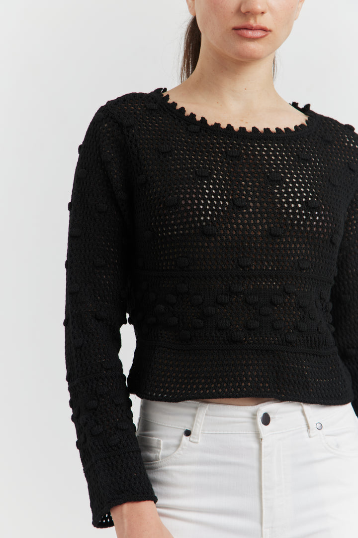 PULL COURT FACON CROCHET FANTAISIE  AMYRIA NOIR