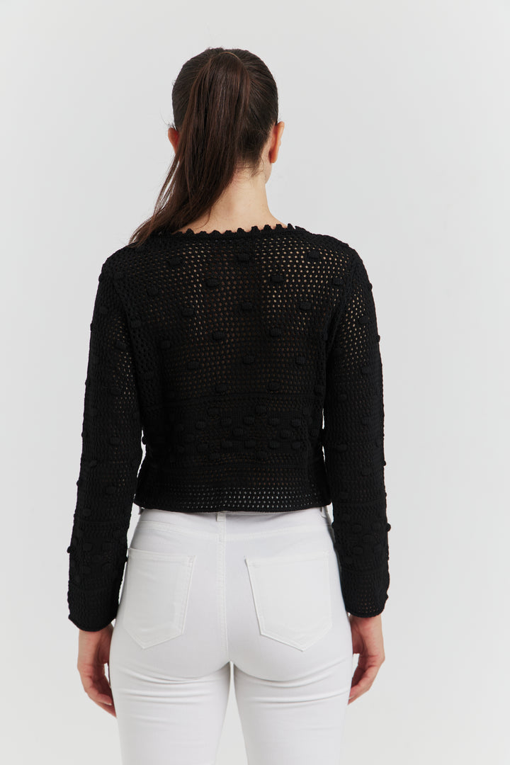 PULL COURT FACON CROCHET FANTAISIE  AMYRIA NOIR