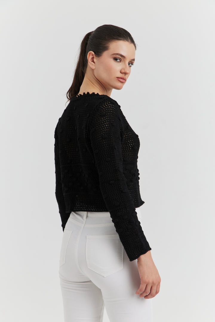 PULL COURT FACON CROCHET FANTAISIE  AMYRIA NOIR