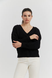 PULL GROSSE MAILLE V CYNEA NOIR