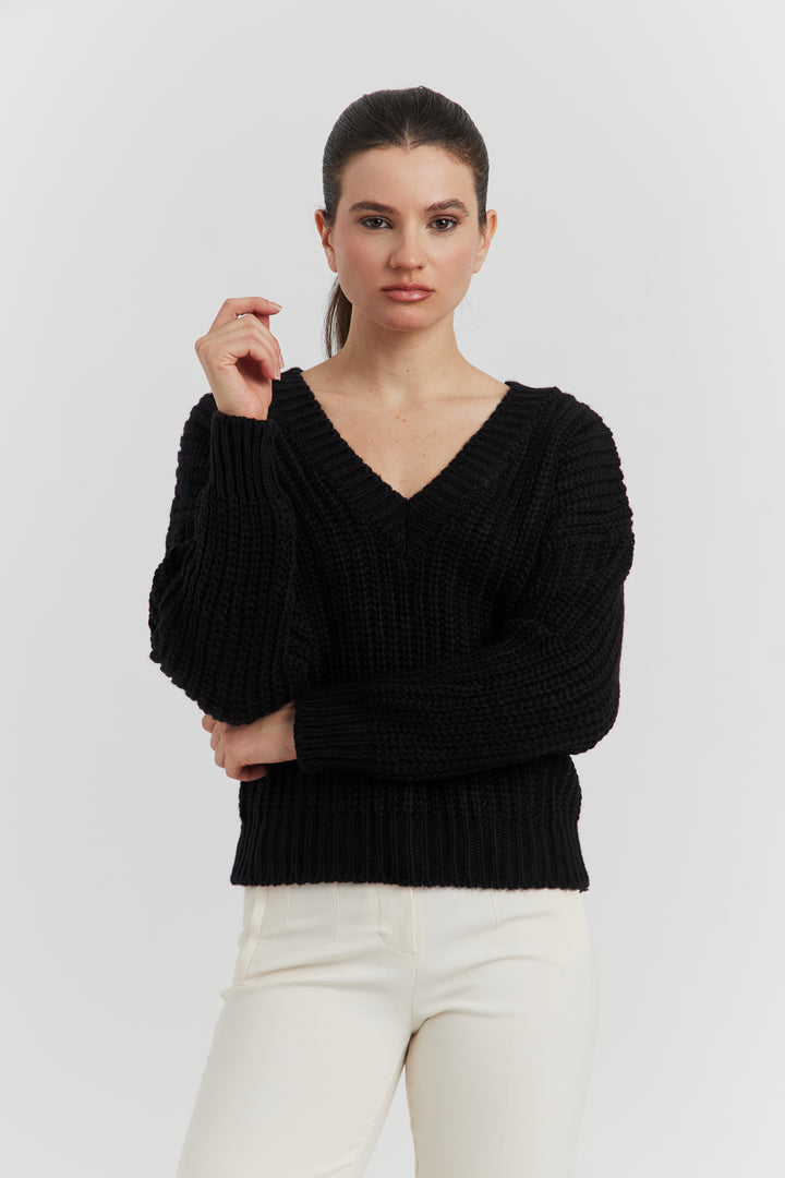 PULL GROSSE MAILLE V CYNEA NOIR