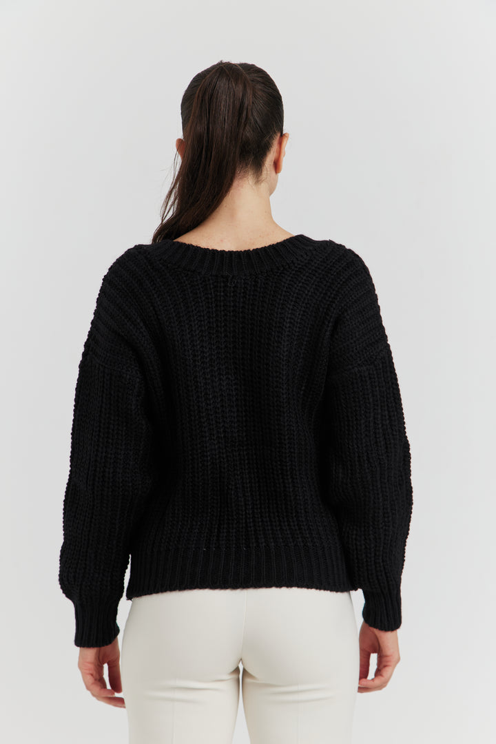PULL GROSSE MAILLE V CYNEA NOIR