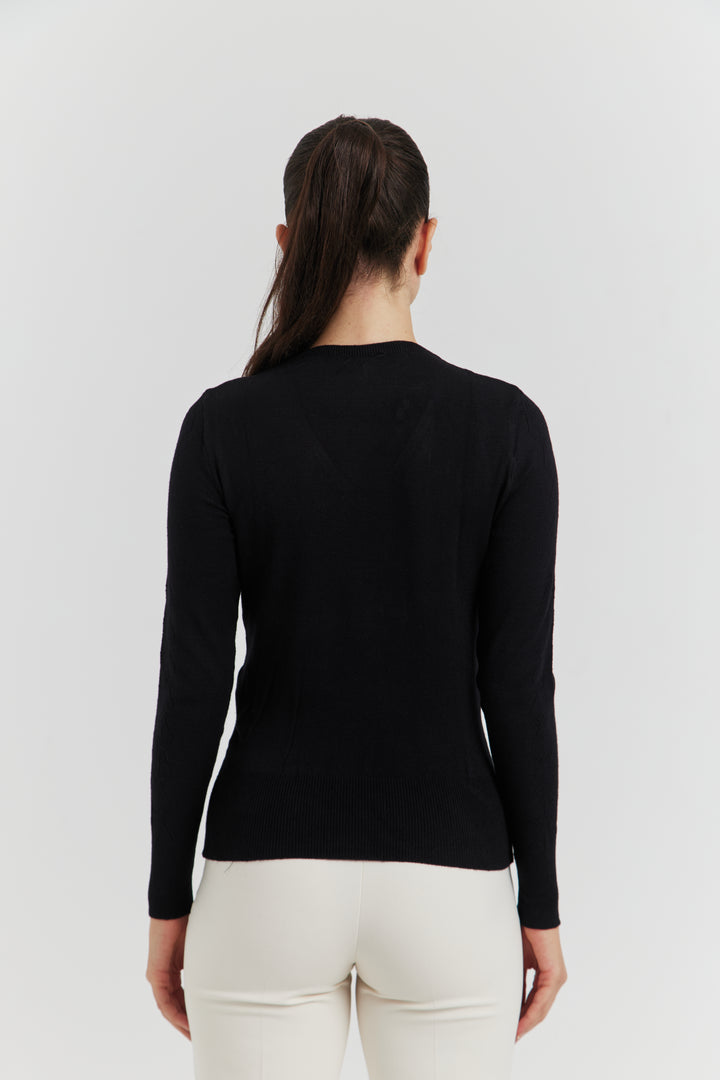 PULL V FANTAISIE AJOURE LYRIA NOIR