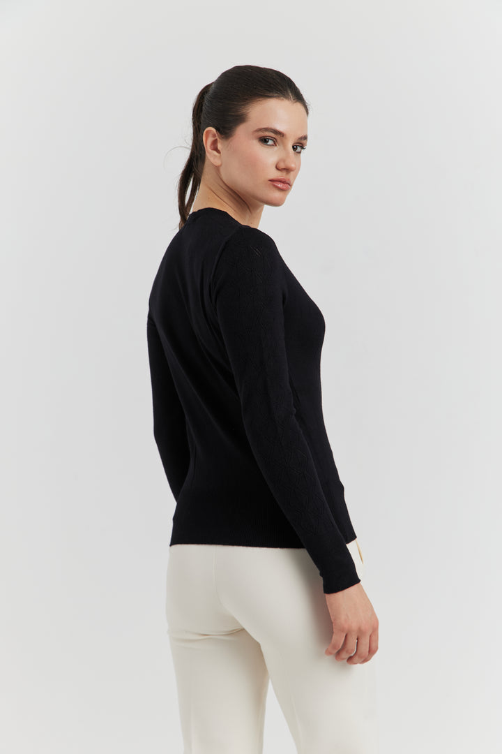 PULL V FANTAISIE AJOURE LYRIA NOIR