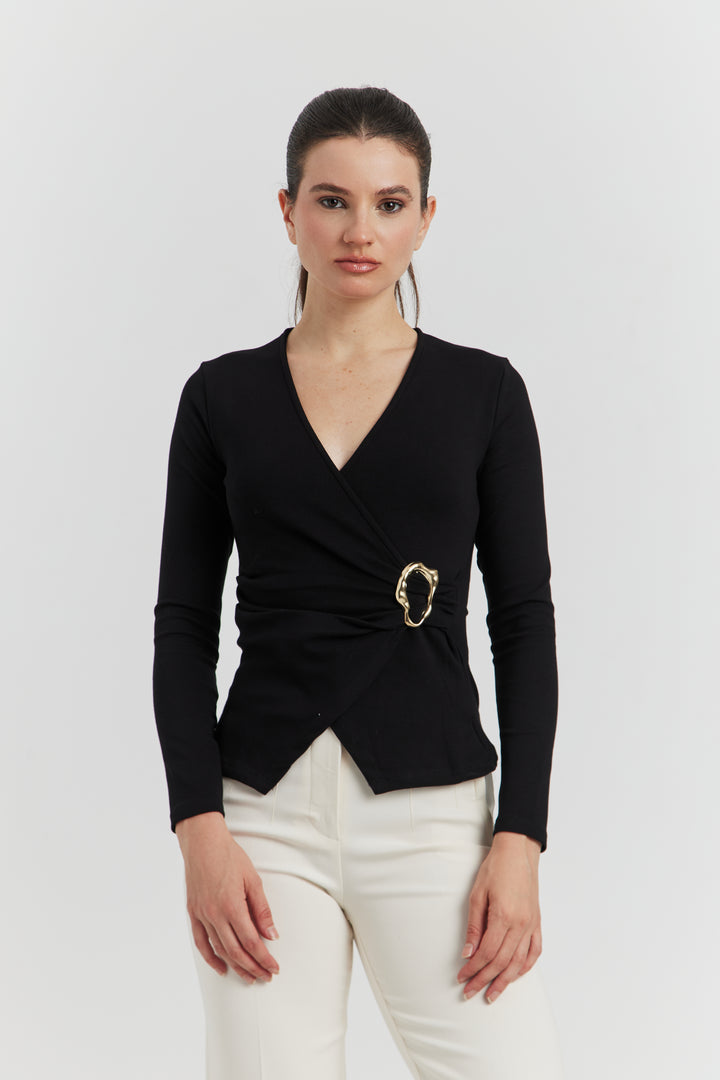 CACHE COEUR MANCHES LONGUES BOUCLE METAL ANELYS NOIR