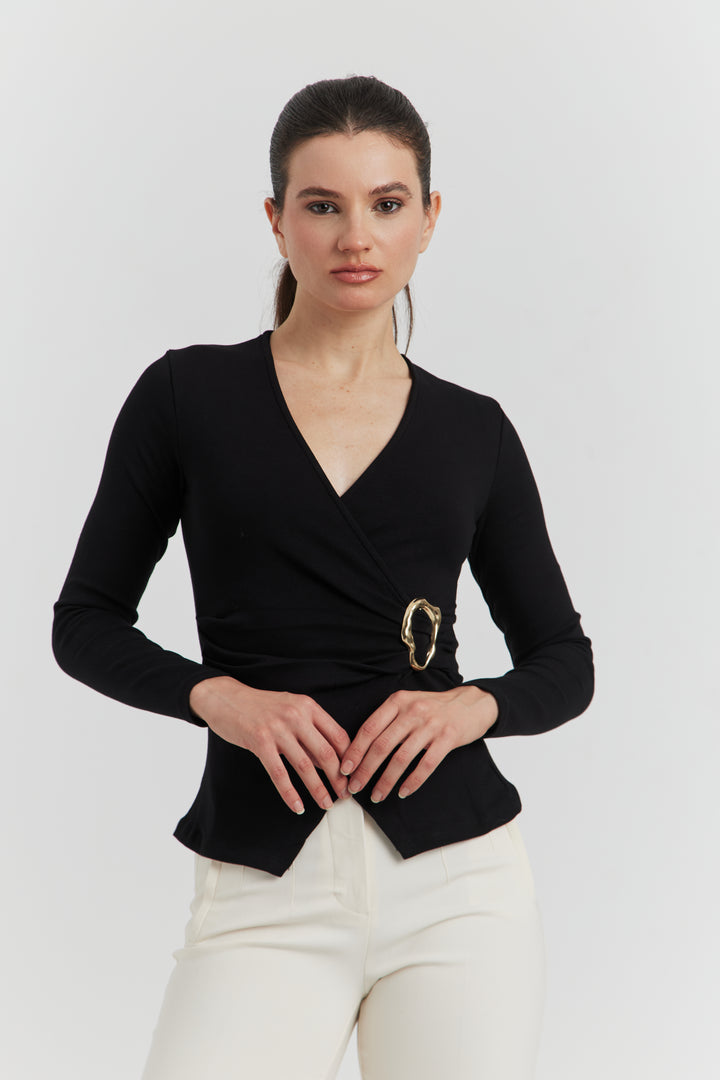 CACHE COEUR MANCHES LONGUES BOUCLE METAL ANELYS NOIR