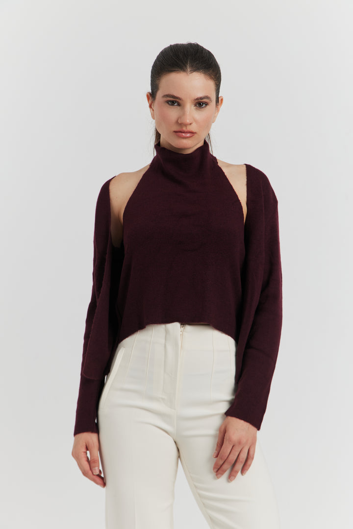 PULL TROMPE L'OEIL 2EN 1 GILET ET DEBARDEUR FIOREN BORDEAUX