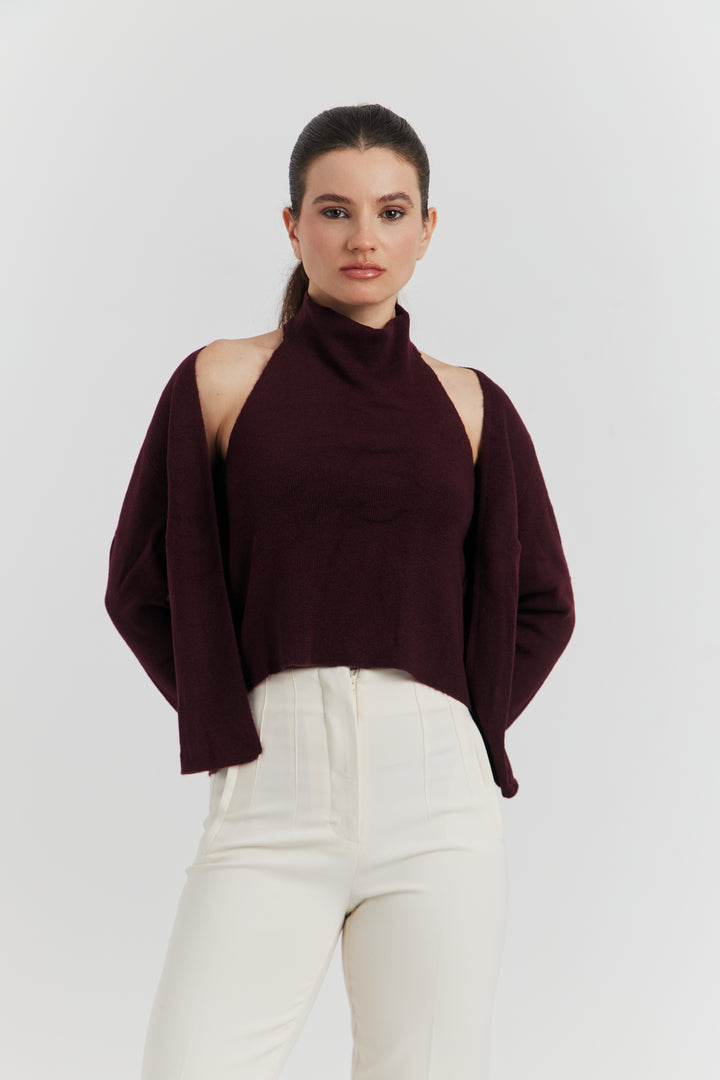 PULL TROMPE L'OEIL 2EN 1 GILET ET DEBARDEUR FIOREN BORDEAUX