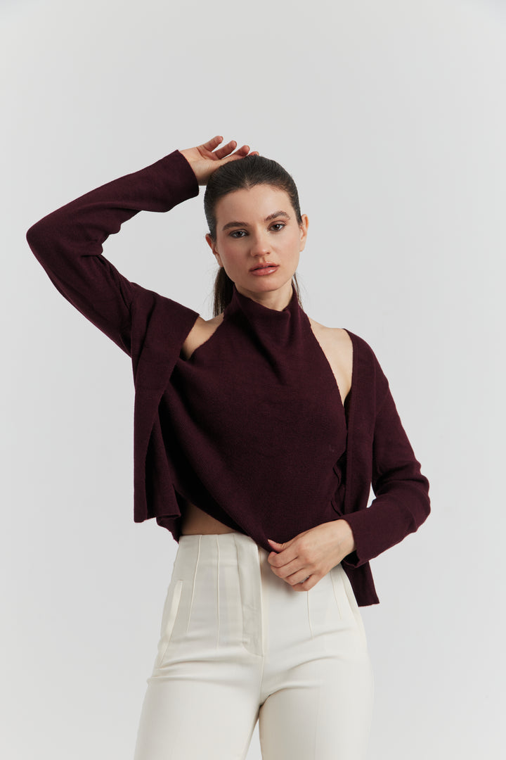 PULL TROMPE L'OEIL 2EN 1 GILET ET DEBARDEUR FIOREN BORDEAUX