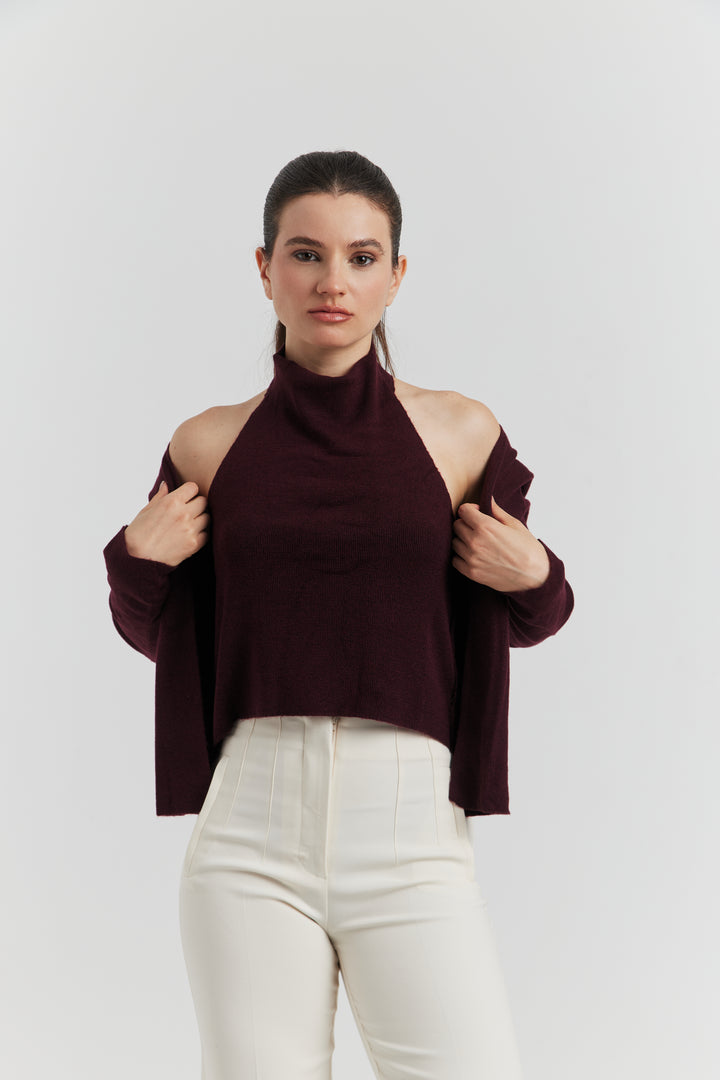 PULL TROMPE L'OEIL 2EN 1 GILET ET DEBARDEUR FIOREN BORDEAUX