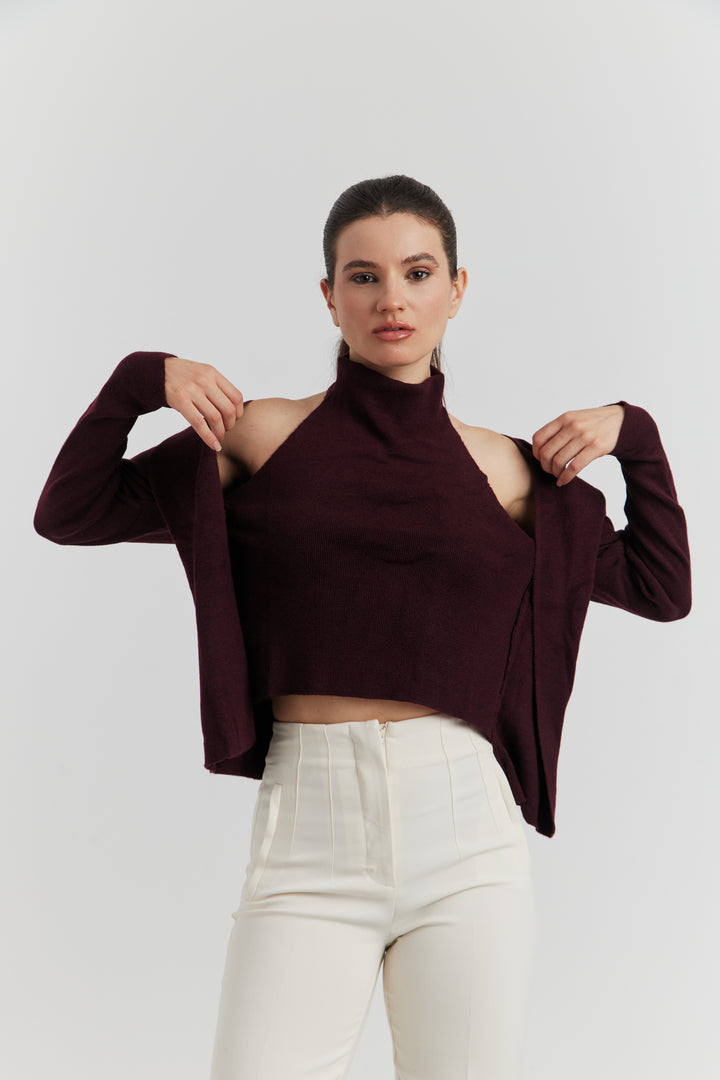 PULL TROMPE L'OEIL 2EN 1 GILET ET DEBARDEUR FIOREN BORDEAUX