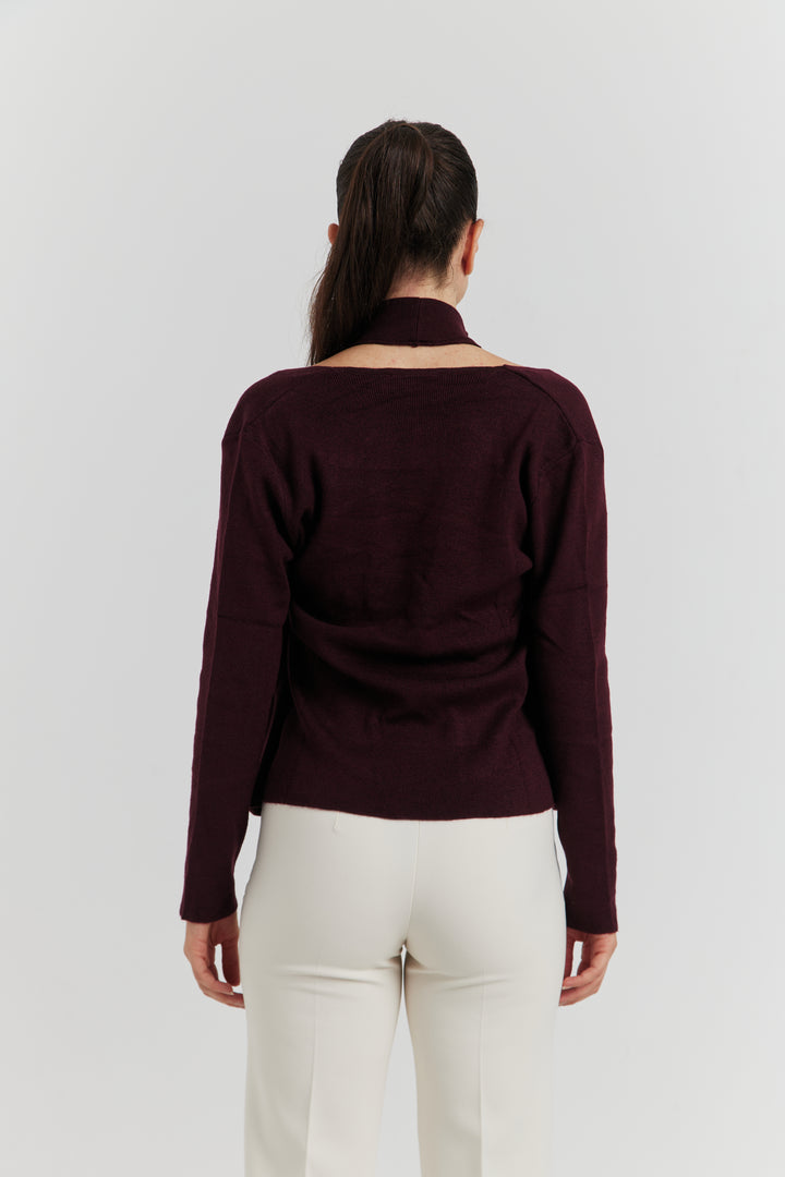 PULL TROMPE L'OEIL 2EN 1 GILET ET DEBARDEUR FIOREN BORDEAUX