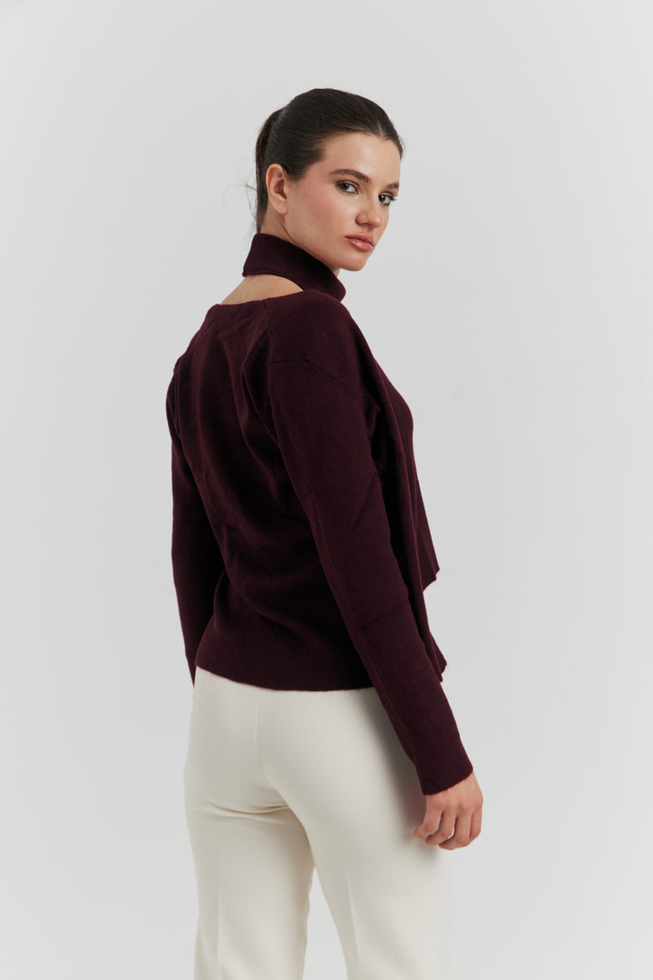 PULL TROMPE L'OEIL 2EN 1 GILET ET DEBARDEUR FIOREN BORDEAUX