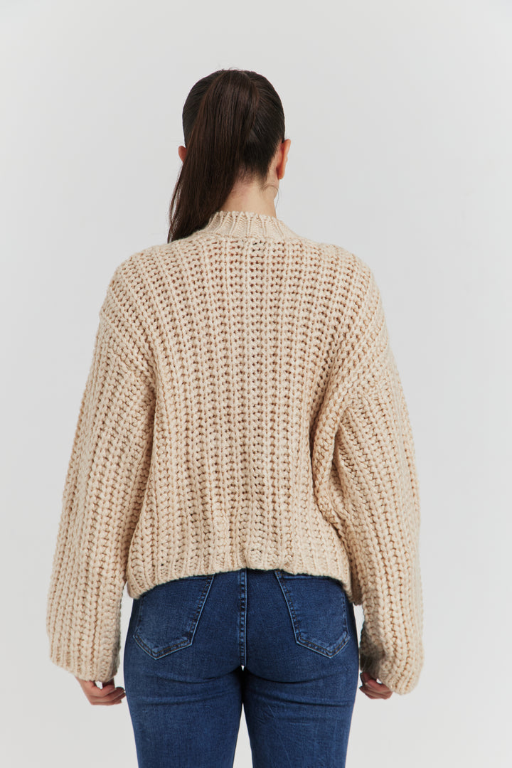 GILET GROSSE MAILLE MANCHES LONGUES KAIREN ECRU